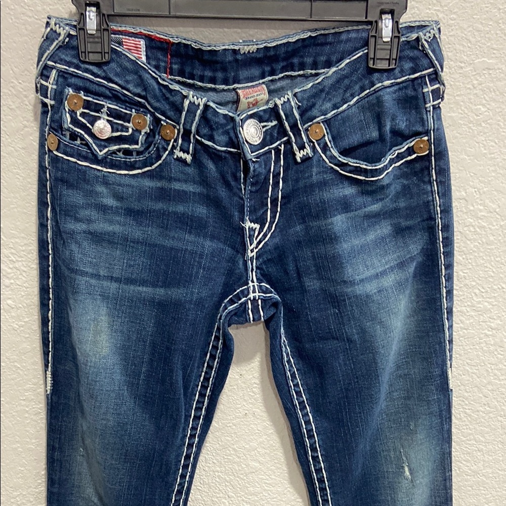 True Religion Blue Boot Leg (flared) Jeans with Contrast Stitching - Picture 6 of 7